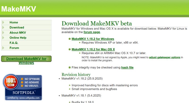 MakeMKVのダウンロード