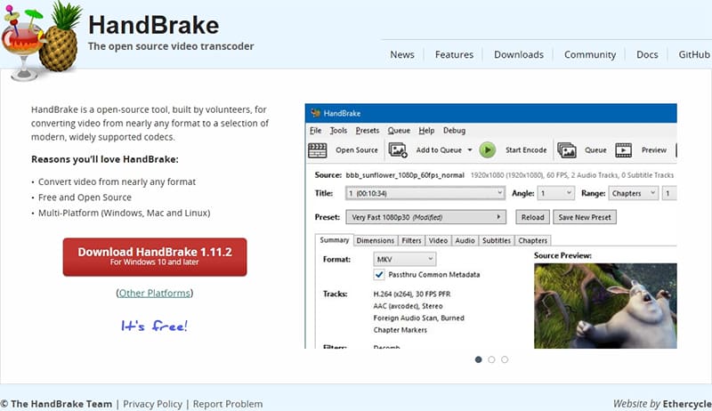 HandBrakeの公式サイト