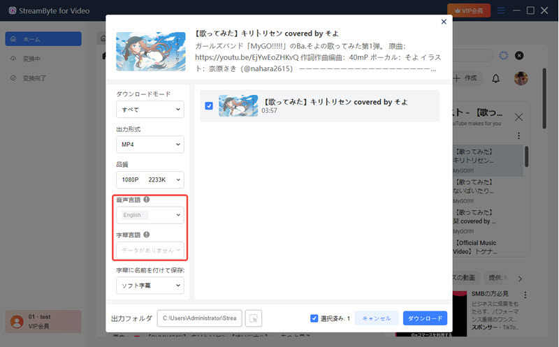 出力や音声や字幕の言語などの設定