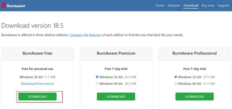 BurnAware Freeのダウンロード