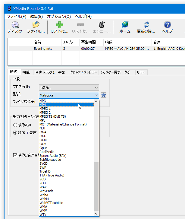 出力形式 プロファイル